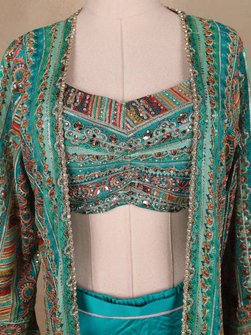 Blue Floral Designed Georgette Palazzo Salwar Suit - Diadem