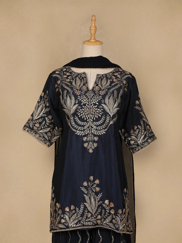 Blue Floral Designed Georgette Palazzo Salwar Suit - Diadem