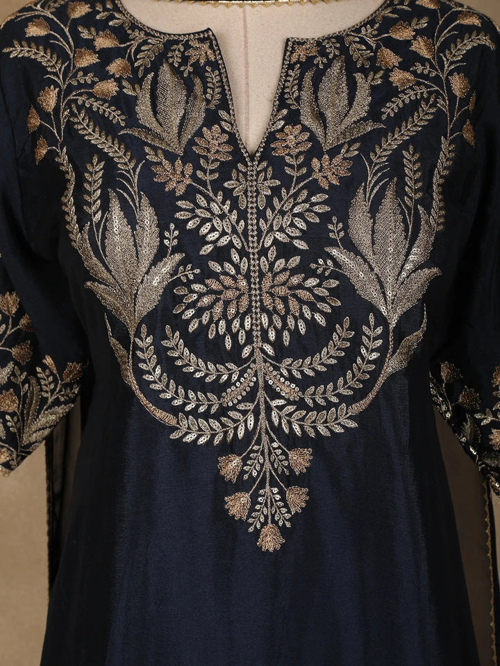 Blue Floral Designed Georgette Palazzo Salwar Suit - Diadem