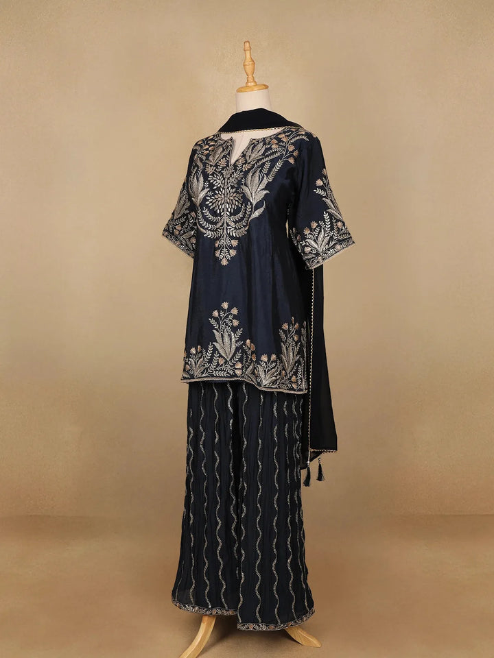 Blue Floral Designed Georgette Palazzo Salwar Suit - Diadem