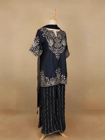 Blue Floral Designed Georgette Palazzo Salwar Suit - Diadem