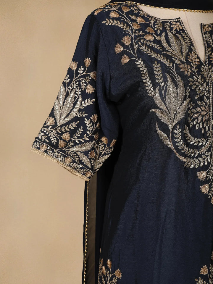 Blue Floral Designed Georgette Palazzo Salwar Suit - Diadem