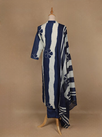 Blue Floral Design Printed Cotton Salwar Suit - Diadem