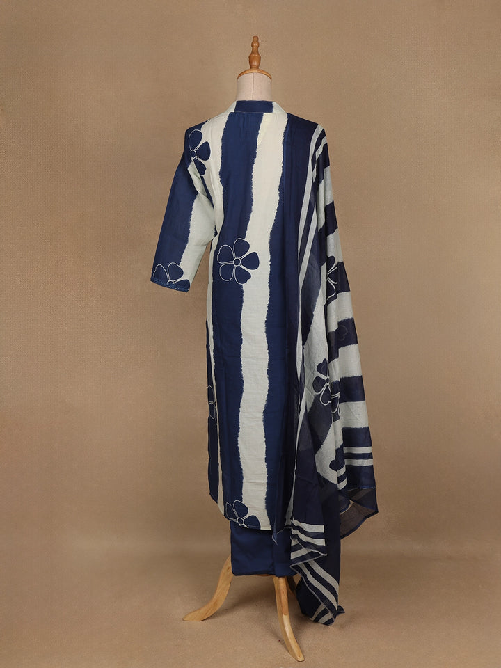 Blue Floral Design Printed Cotton Salwar Suit - Diadem