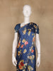 Blue Floral Designed Satin Saree - Diadem