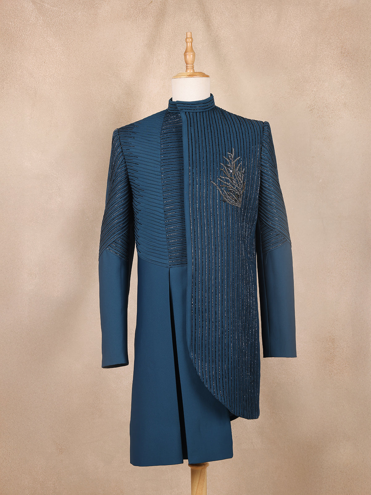 Blue Floral Designed Sherwani Suit for Reception