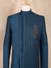 Blue Floral Designed Sherwani Suit for Reception