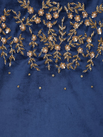 Blue Floral Designed Velvet Co Ord Salwar Suit - Diadem