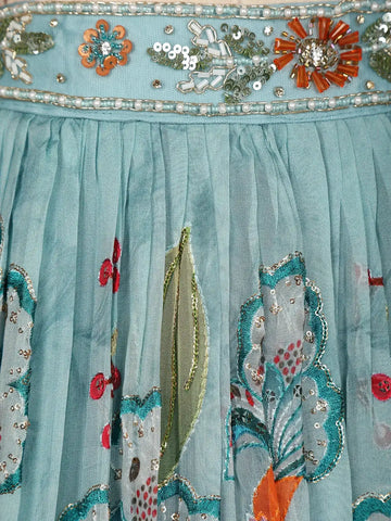 Blue Floral Embroidered Crepe Bridesmaids Lehenga - Diadem