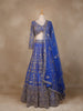 Blue Floral Embroidery Bridal Net Lehenga - Diadem