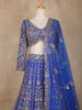 Blue Floral Embroidery Bridal Net Lehenga - Diadem