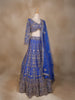 Blue Floral Embroidery Bridal Net Lehenga - Diadem
