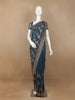 Blue Floral Embroidery Chiffon Silk Saree - Diadem