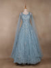 Blue Floral Embroidery Net Bridal Gown - Diadem