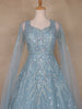 Blue Floral Embroidery Net Bridal Gown - Diadem
