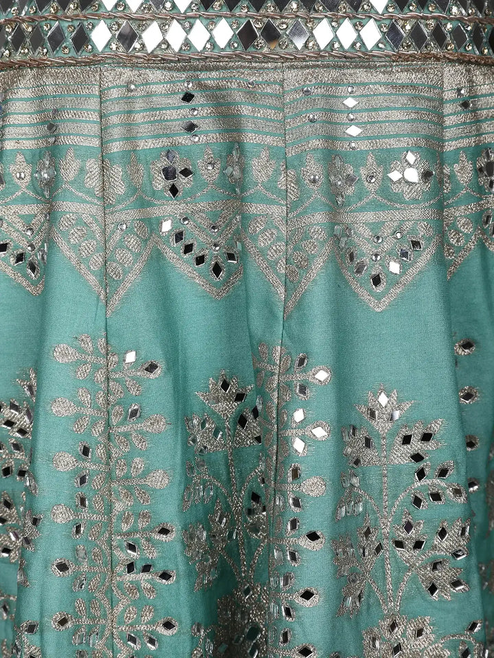 Blue Floral Mirror Designed Banarasi Silk Lehenga for Bridesmaid - Diadem