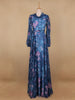 Blue Floral Print Chiffon Partywear Gown - Diadem