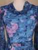 Blue Floral Print Chiffon Partywear Gown - Diadem