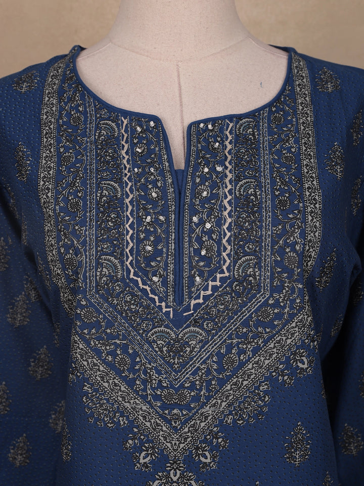 Blue Floral Printed Casual Cotton Kurti - Diadem