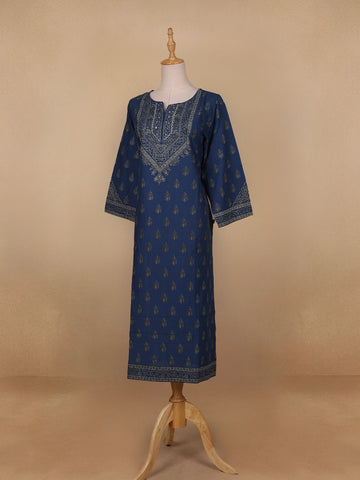 Blue Floral Printed Casual Cotton Kurti - Diadem