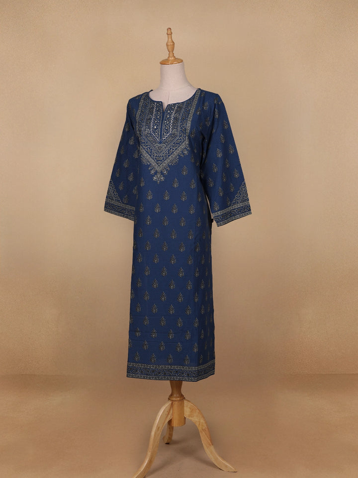 Blue Floral Printed Casual Cotton Kurti - Diadem