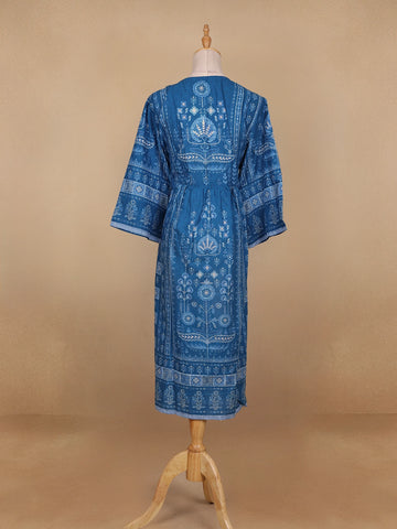 Blue Floral Printed Casual Cotton Kurti - Diadem