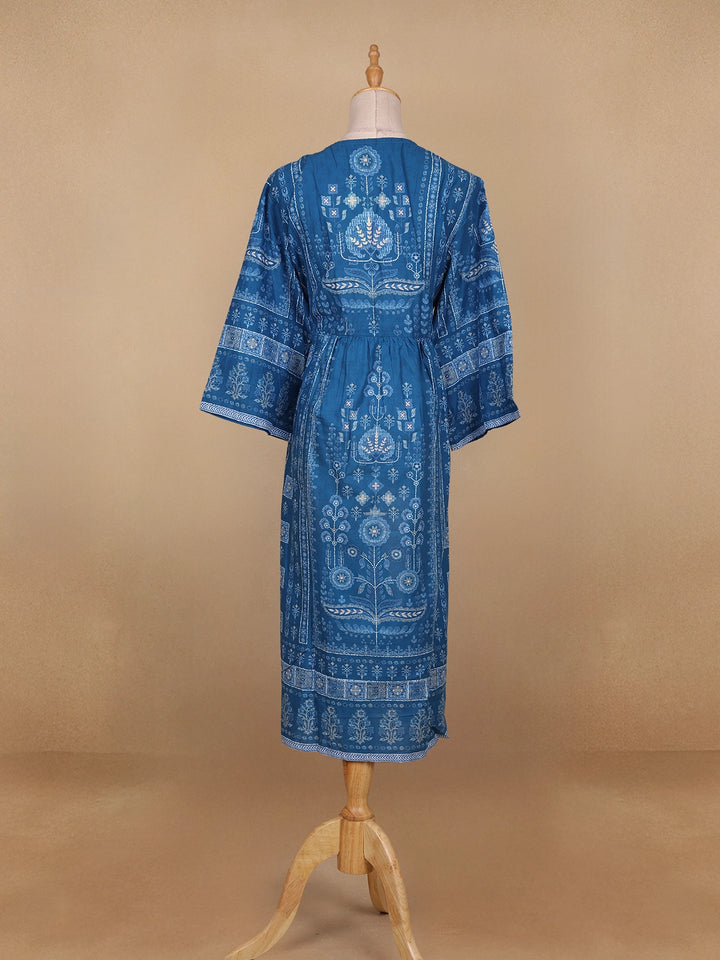 Blue Floral Printed Casual Cotton Kurti - Diadem