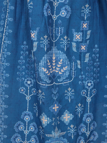 Blue Floral Printed Casual Cotton Kurti - Diadem