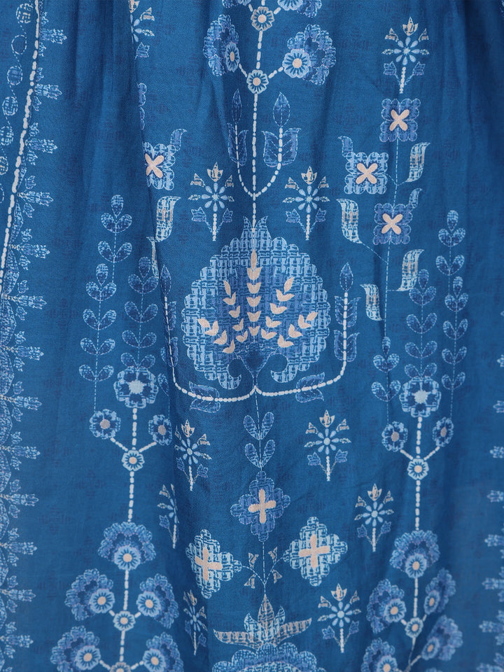 Blue Floral Printed Casual Cotton Kurti - Diadem