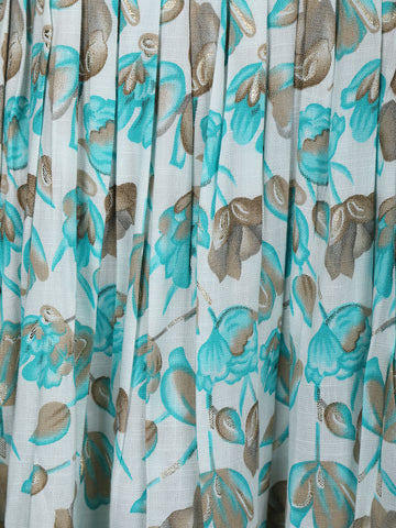 Blue Floral Printed Cotton Anarkali Kurti - Diadem