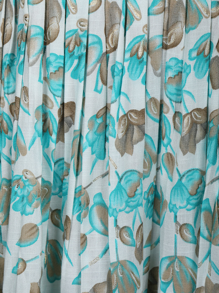 Blue Floral Printed Cotton Anarkali Kurti - Diadem