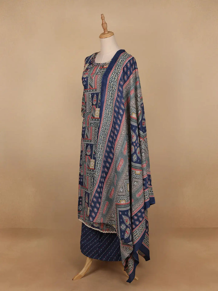 Blue Floral Printed Cotton Salwar Suit - Diadem