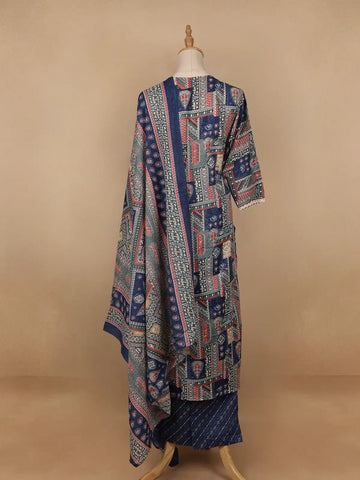 Blue Floral Printed Cotton Salwar Suit - Diadem