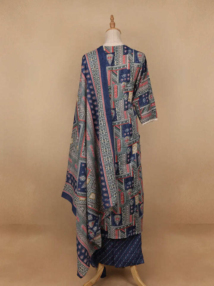 Blue Floral Printed Cotton Salwar Suit - Diadem