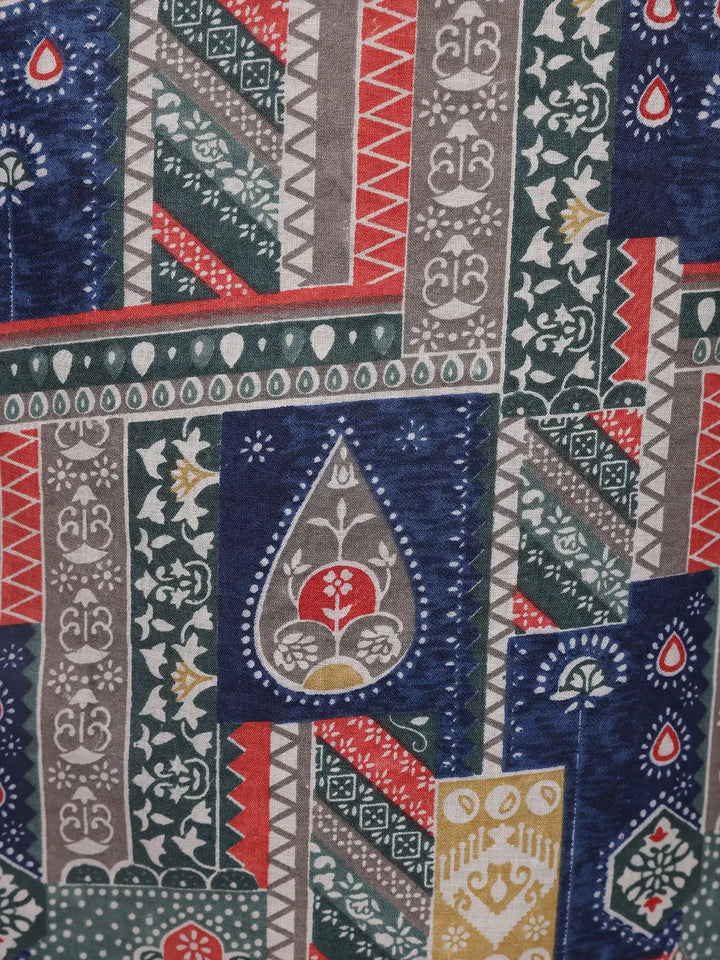 Blue Floral Printed Cotton Salwar Suit - Diadem