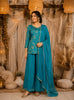 Blue Floral Printed Design Peplum Palazzo Suit with Dupatta