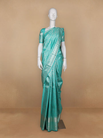 Blue Floral Woven Pure Kanchipuram Silk Saree - Diadem