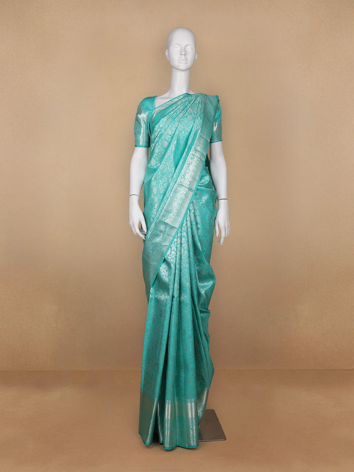 Blue Floral Woven Pure Kanchipuram Silk Saree - Diadem