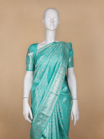 Blue Floral Woven Pure Kanchipuram Silk Saree - Diadem
