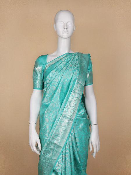Blue Floral Woven Pure Kanchipuram Silk Saree - Diadem