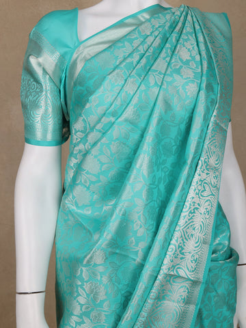 Blue Floral Woven Pure Kanchipuram Silk Saree - Diadem