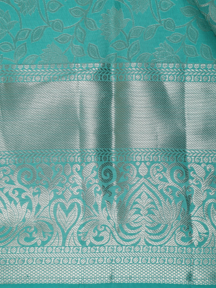 Blue Floral Woven Pure Kanchipuram Silk Saree - Diadem
