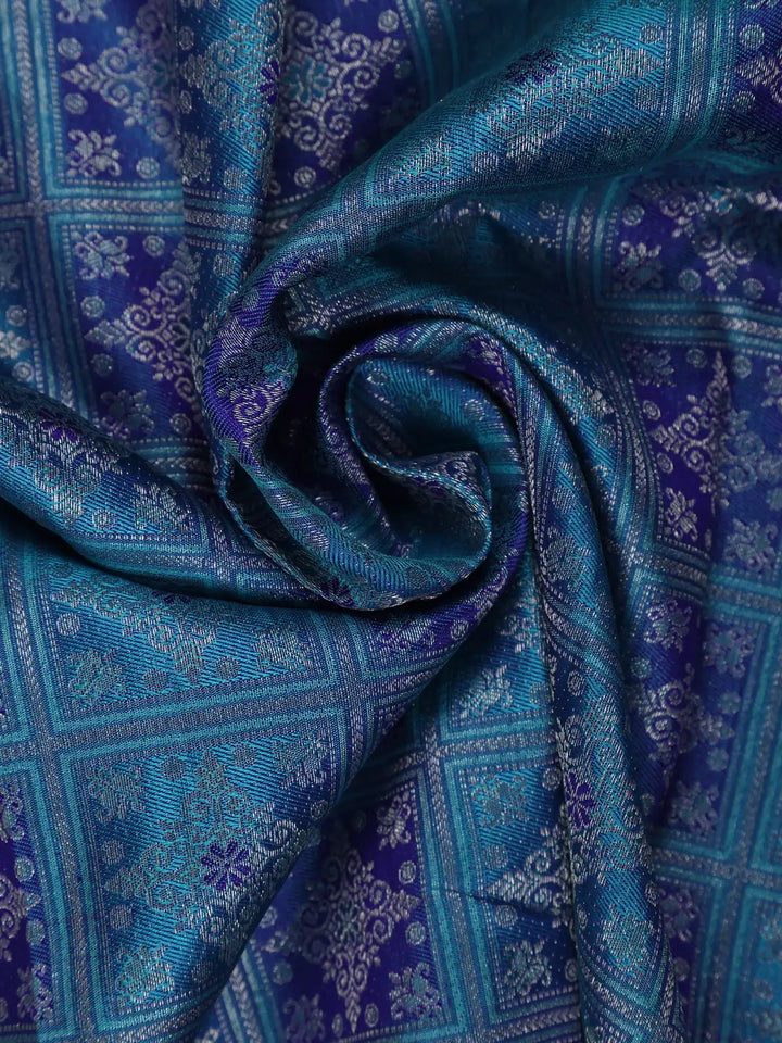 Blue Floral Woven Pure Kanchipuram Silk Saree - Diadem