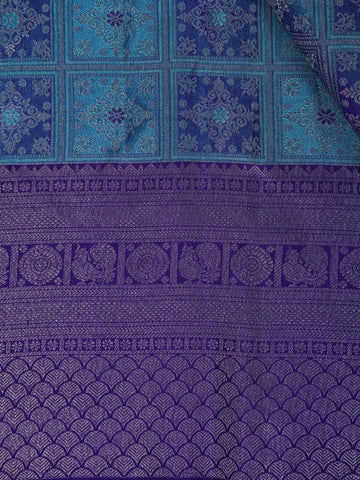 Blue Floral Woven Pure Kanchipuram Silk Saree - Diadem