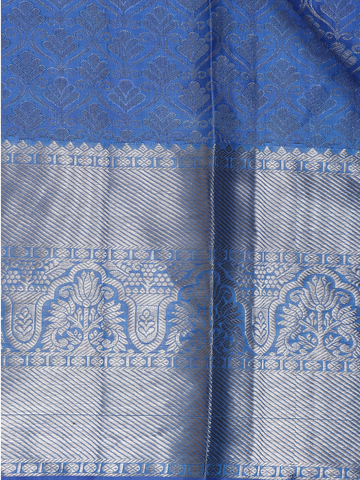 Blue Floral Woven Pure Kanchipuram Silk Saree - Diadem