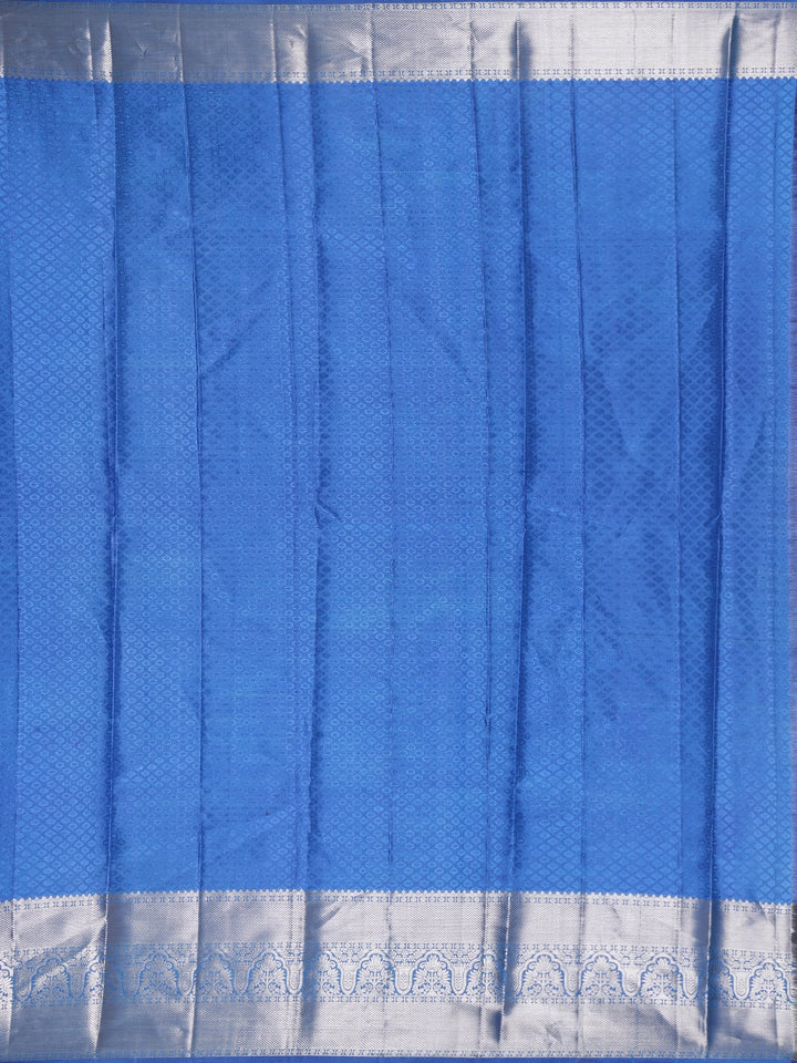 Blue Floral Woven Pure Kanchipuram Silk Saree - Diadem
