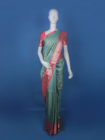 Blue Floral Woven Pure Kanchipuram Silk Saree - Diadem