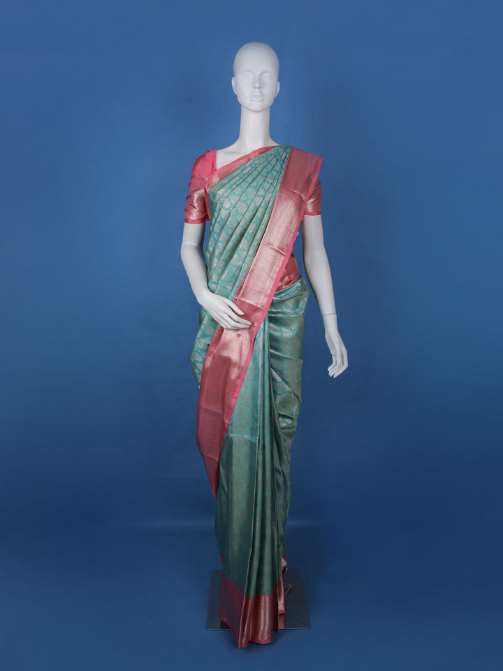 Blue Floral Woven Pure Kanchipuram Silk Saree - Diadem