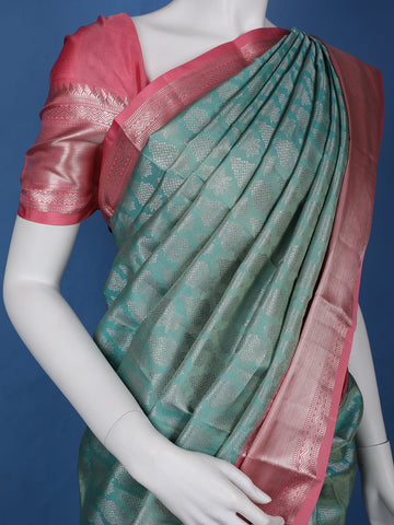Blue Floral Woven Pure Kanchipuram Silk Saree - Diadem