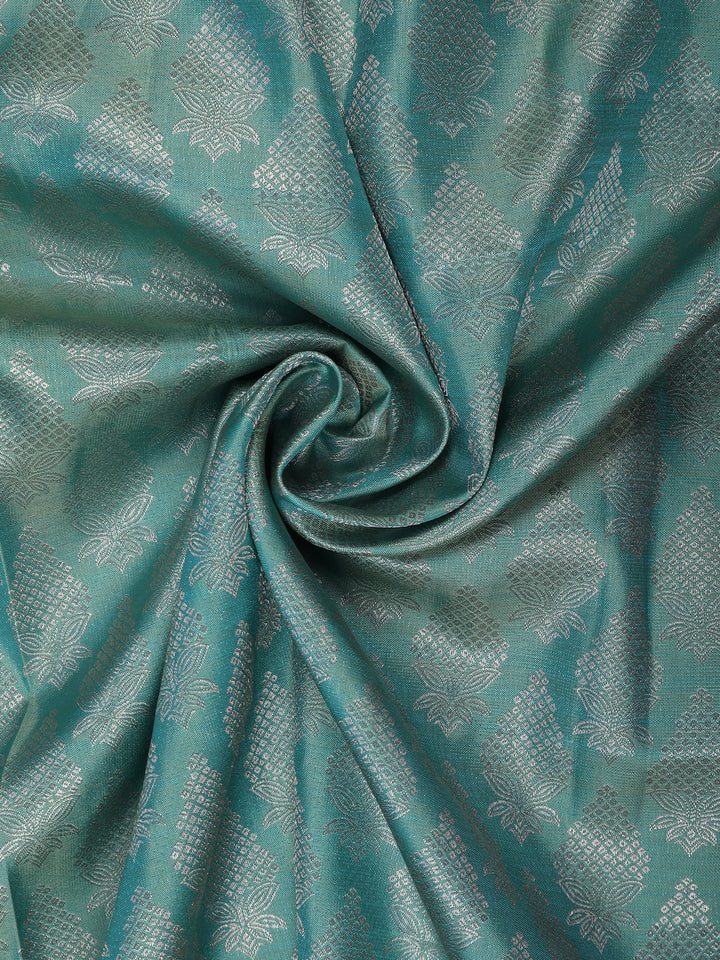 Blue Floral Woven Pure Kanchipuram Silk Saree - Diadem